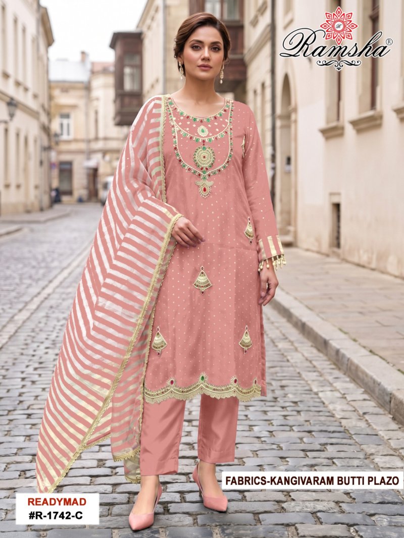 R 1742 A To D By Ramsha Kanjivaram Butti Work Salwar Kameez